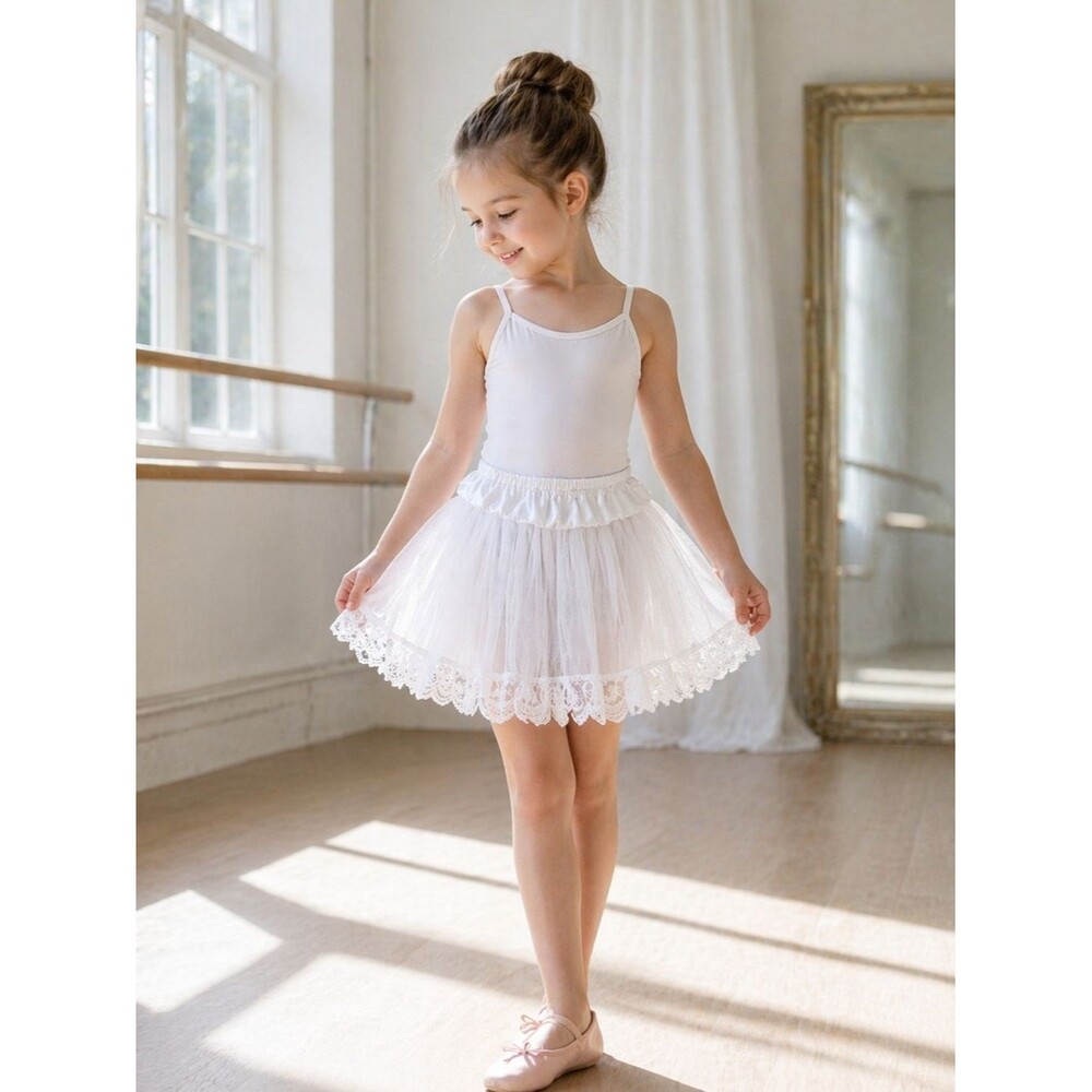 Tulle Tutu Skirt Kids Lace Trim Ballet Dance Dress Up Costume Halloween Recital